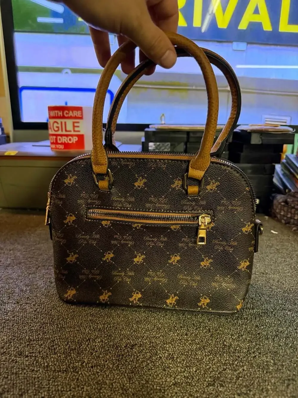 Beverly Hills Polo Club Monogram Brown Satchel Handbag